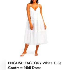 English Factory White Tulle Contrast Midi Dress